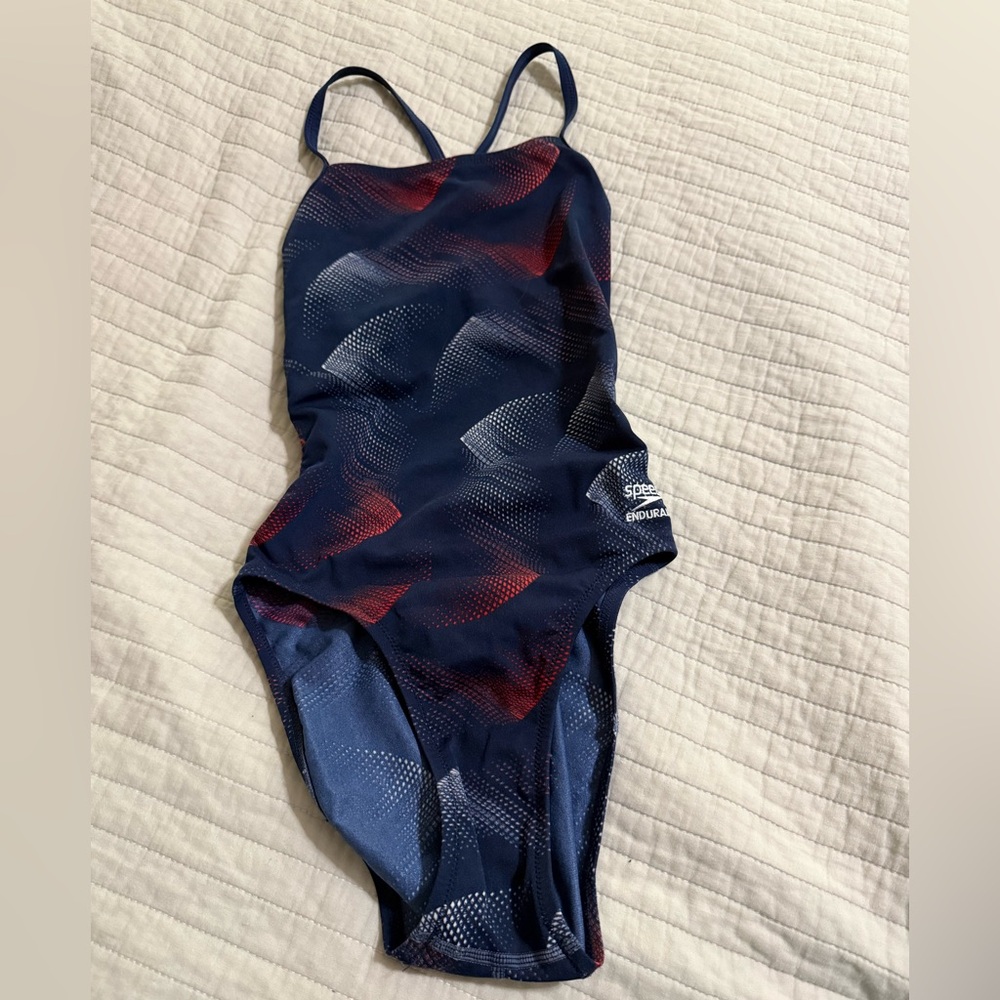 Speedo Girls' Navy & Red One-Piece Swimsuit size 26